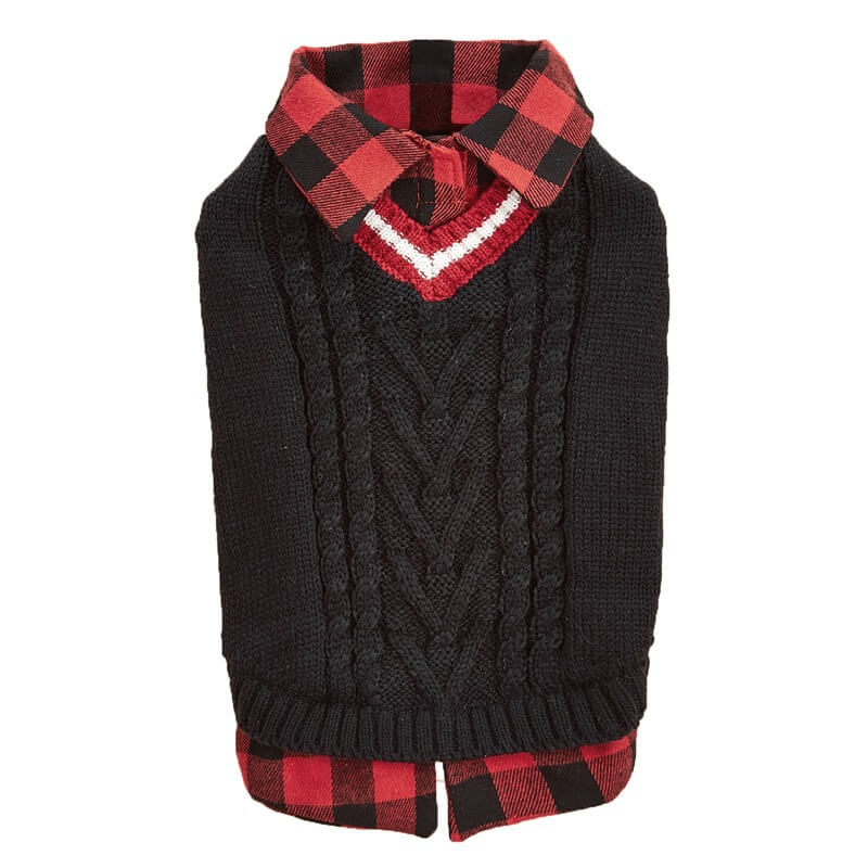 Perfect for Fall Winter Plaid Collar Cable Knit Dog Sweater Vest - News Pet Shop