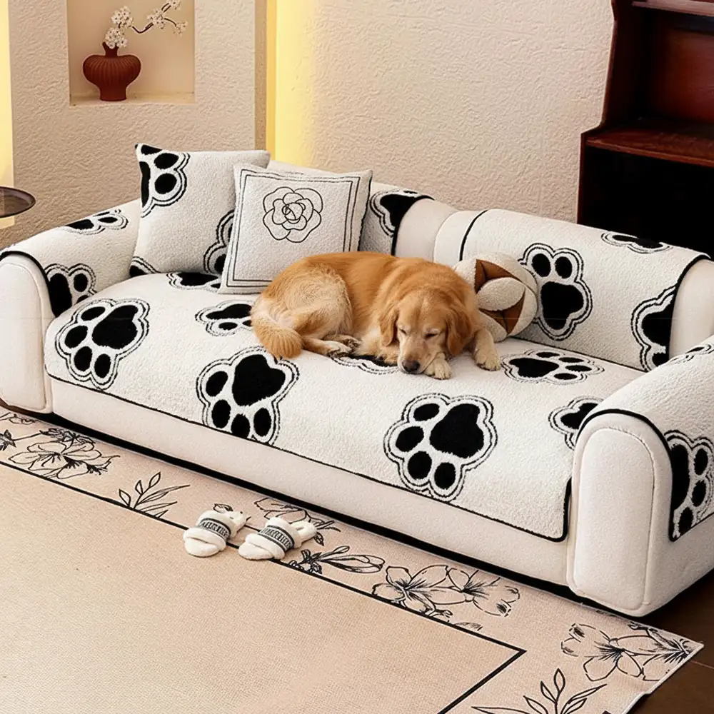 Paw Print Soft Polar Fleece Sofa Protector Non-slip Couch Cover - News Pet Shop