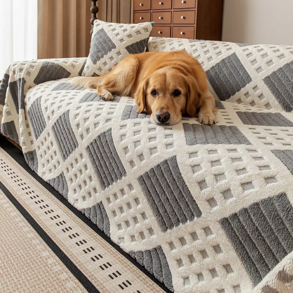 Thickened Plush Diamond Jacquard Sofa Scratch-Resistant Couch Cover - News Pet Shop