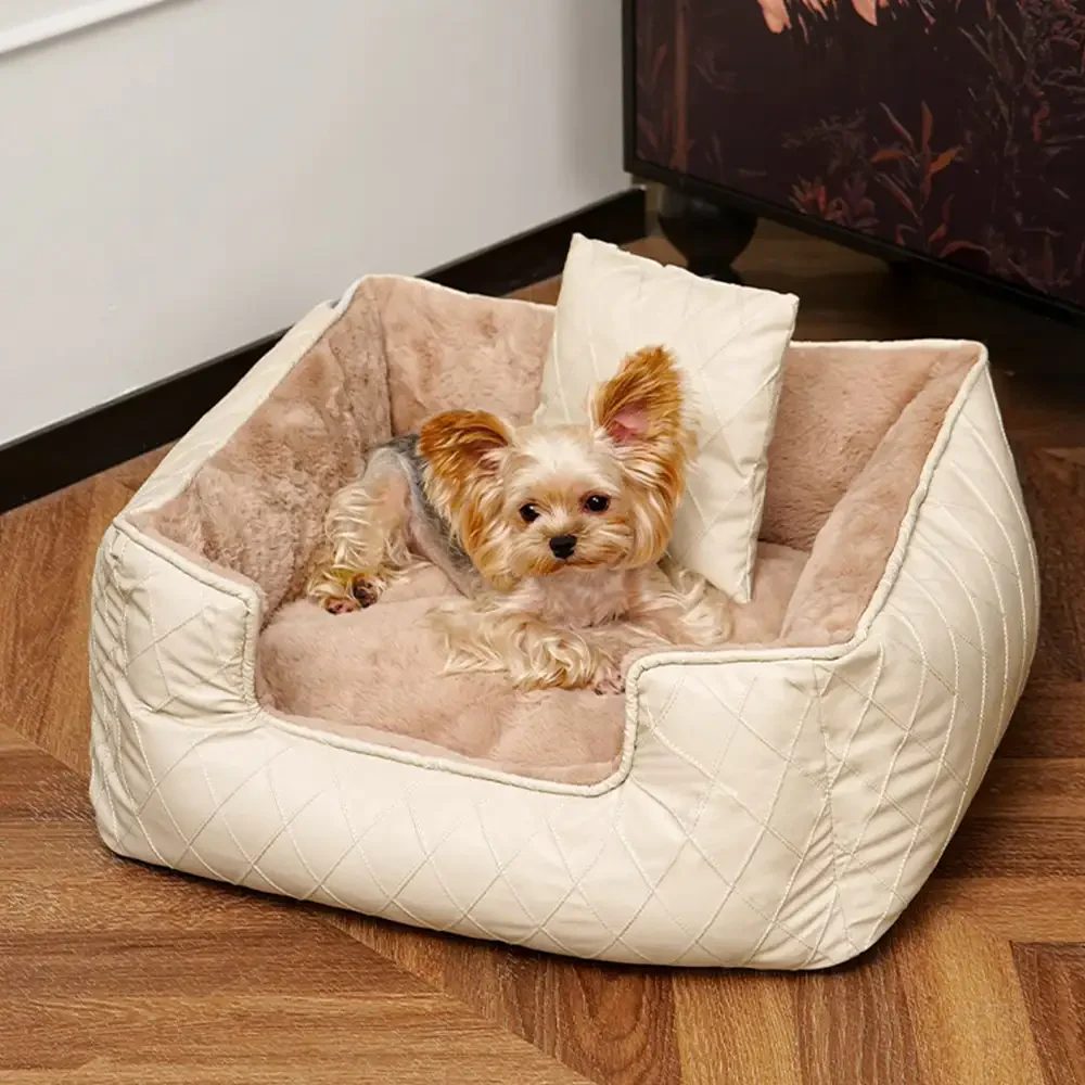 Cozy Diamond Faux Leather Square Dog Bed for Puppies - News Pet Shop