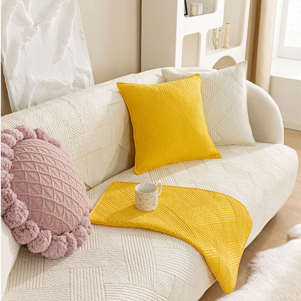 Minimalist All-Season Solid Cotton Geometric Quilted Anti-Slip Couch Cover - News Pet Shop