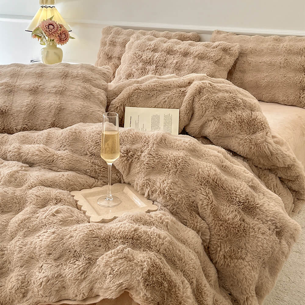 Puffy Comfort Thickened Faux Rabbit Fur Bed Sheet Set - News Pet Shop