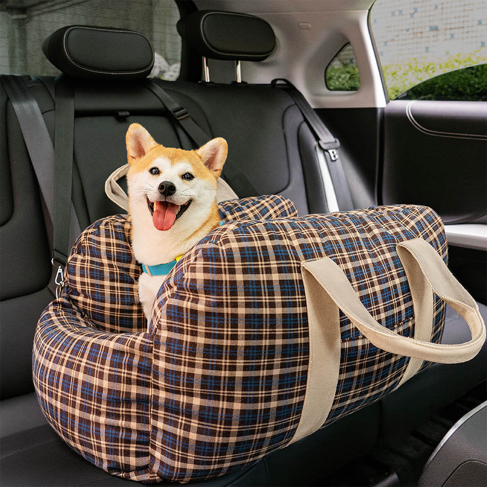 Vintage Plaid Travel Safety Dog Car Seat Bed - News Pet Shop
