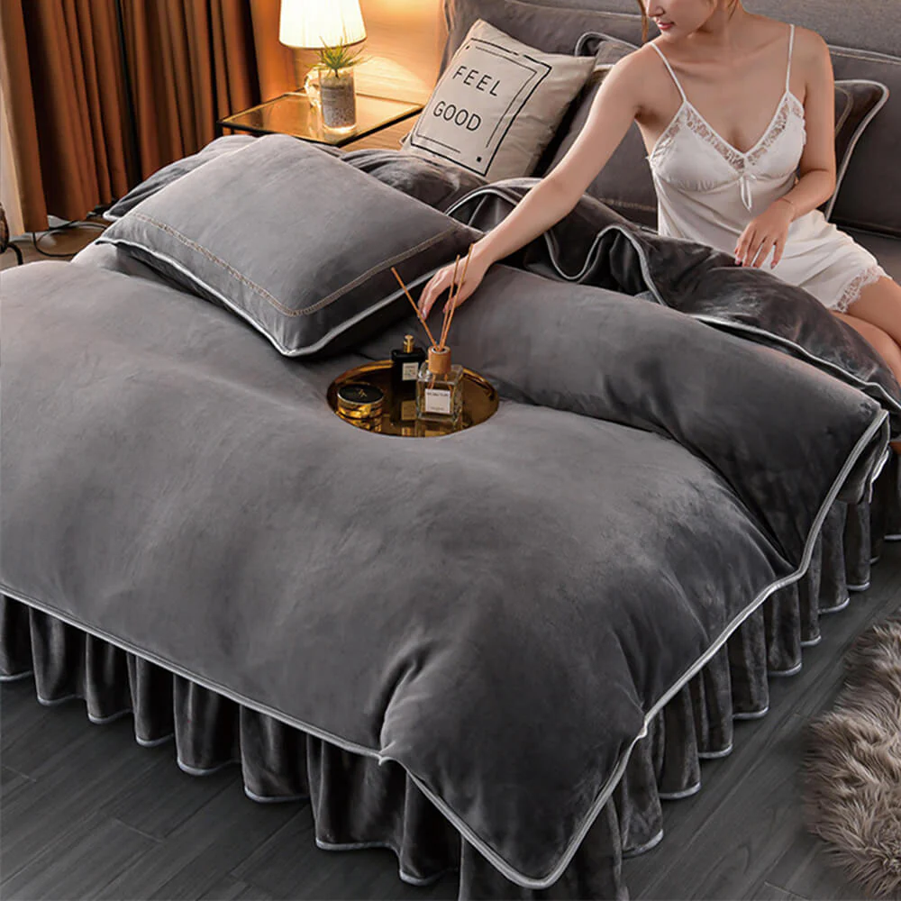 Luxury Extra Thick Warm Solid Color Milk Fleece Bed Sheet Set - News Pet Shop