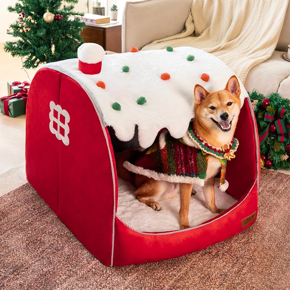 Festive Snow House Orthopedic Dog Bed - Christmas Warmth - News Pet Shop