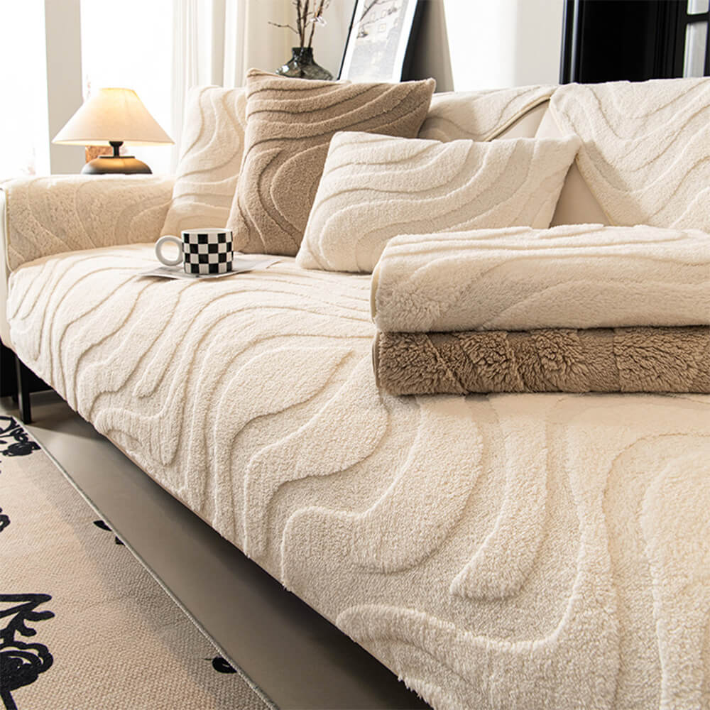 Warm Plush Curved Jacquard Non-Slip Sofa Protector Couch Cover - News Pet Shop