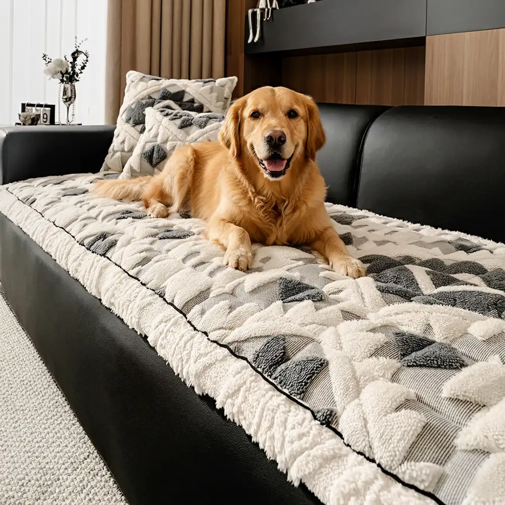 Retro Plush Diamond Pattern Scratch-Resistant Non-Slip Pet Mat Couch Cover - News Pet Shop