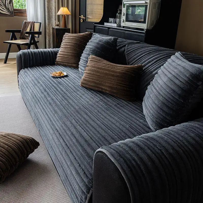 Modern Asymmetrical Stripes Soft Plush Non-Slip Couch Cover - News Pet Shop