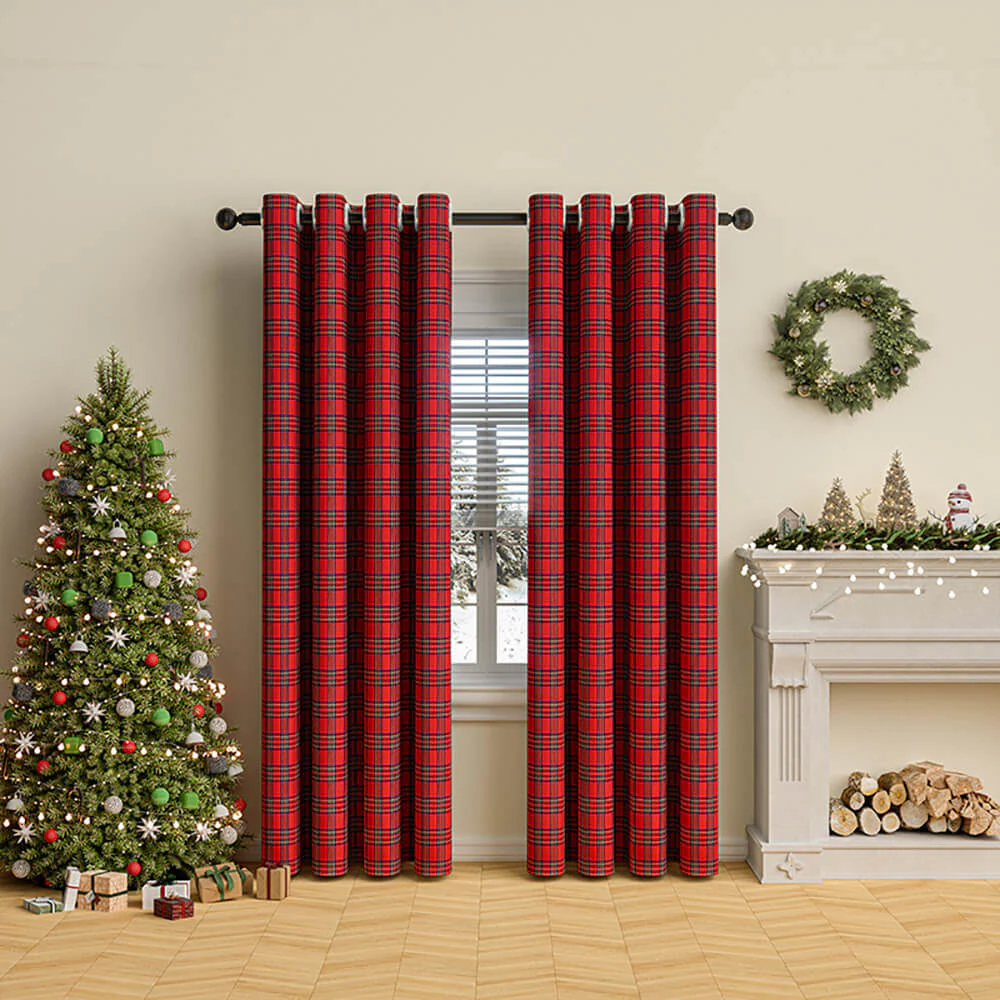 Classic Plaid Christmas Decorative Semi-Blackout Curtains - News Pet Shop