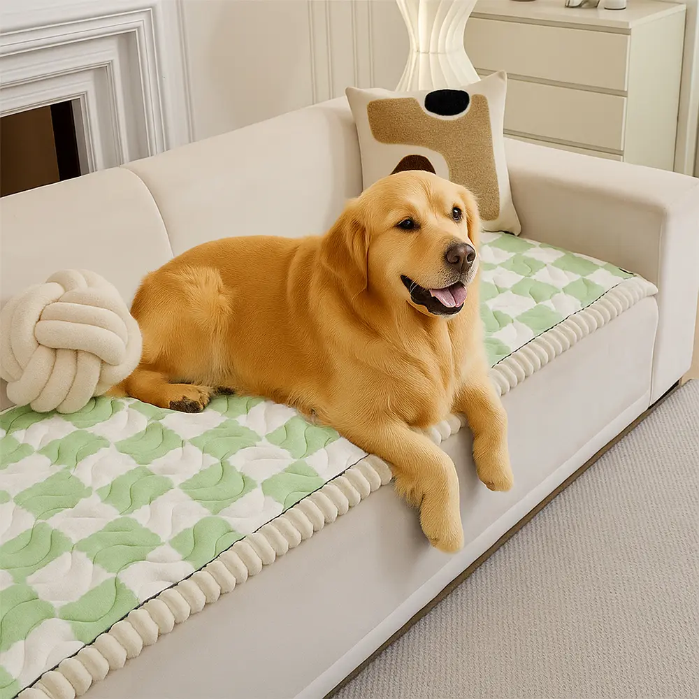 Checkered Velvet Sofa Pad Anti-Slip Quilted Couch Cover - News Pet Shop