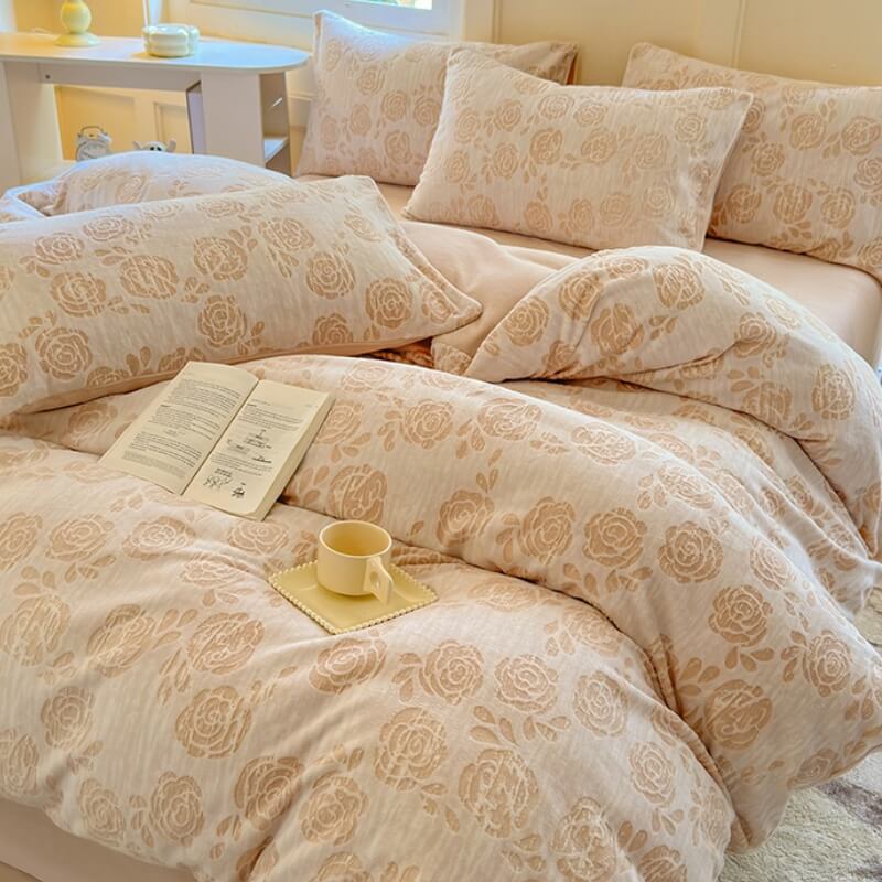 Rose Series Carved Milk Velvet Comfort Soft Bed Sheet Set - News Pet Shop