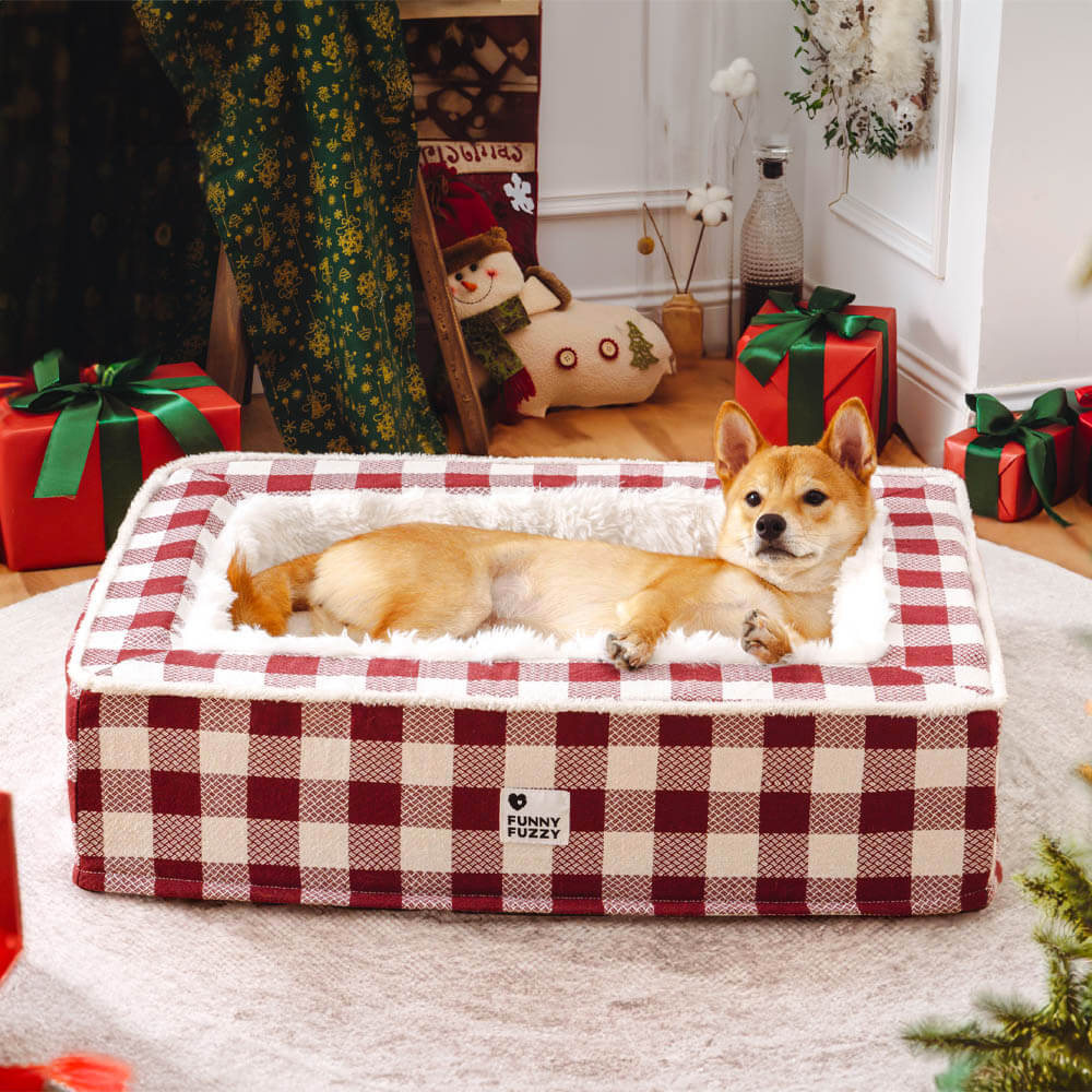 Festive Classic Tartan Cozy Dog Anti-Anxiety Calming Bed - News Pet Shop