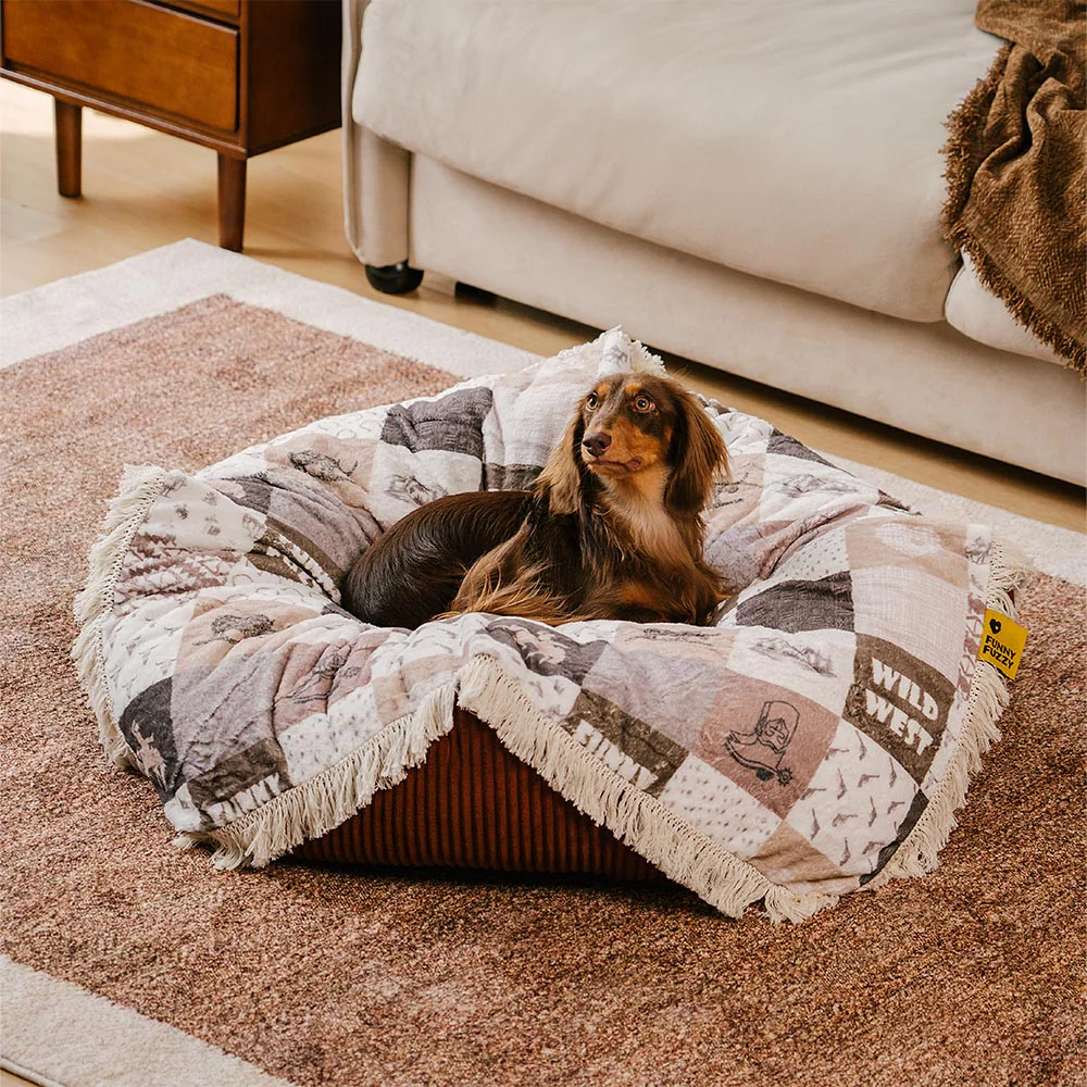 Washable Anti-Scratch Boho Tassel Calming Round Dog Bed - Hunter Night - News Pet Shop