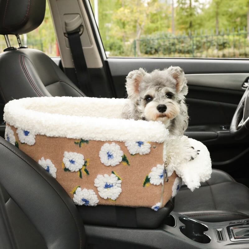 Flower Wool Fleece Dog Car Safety Seat Central Console Pet Car Seat - News Pet Shop