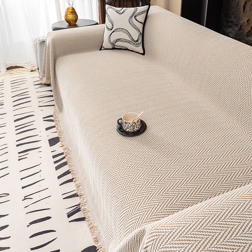 Premium Herringbone Chenille Fringe Full Coverage Couch Cover - News Pet Shop