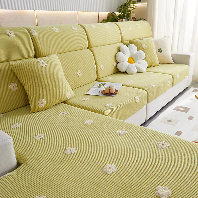 Floral Embroidered Fleece Sofa Anti-Scratch Stretch Couch Cover - News Pet Shop