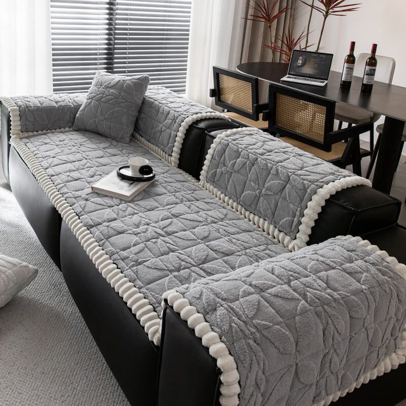 Thickened Short Plush Leaf Pattern Scratch Resistant Non-Slip Couch Cover - News Pet Shop