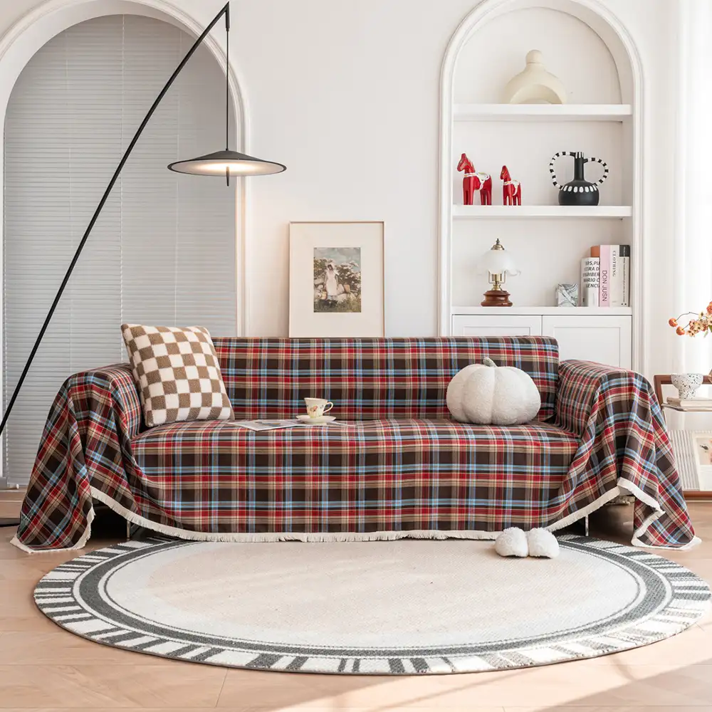 Festive Plaid Color Block Sofa Decoration Couch Cover - News Pet Shop