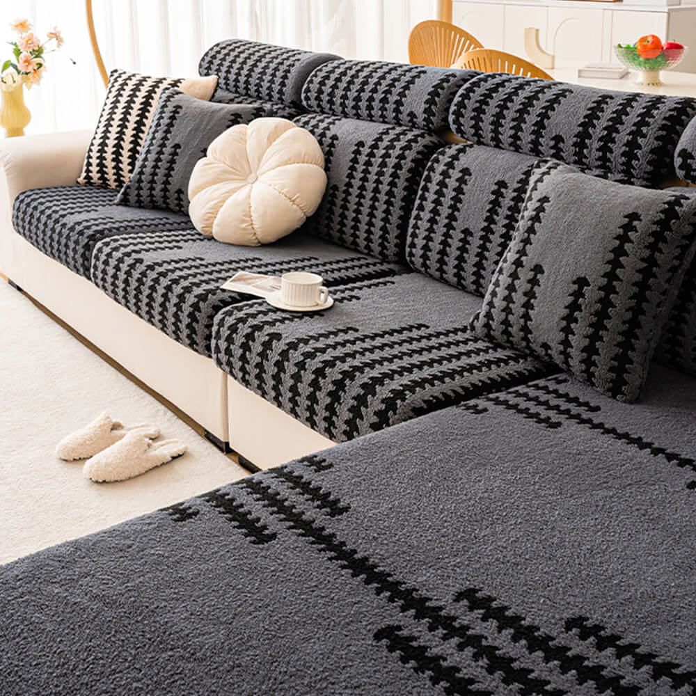 All-Season Soft & Stretchy Fishbone Striped Magic Couch Cover - News Pet Shop