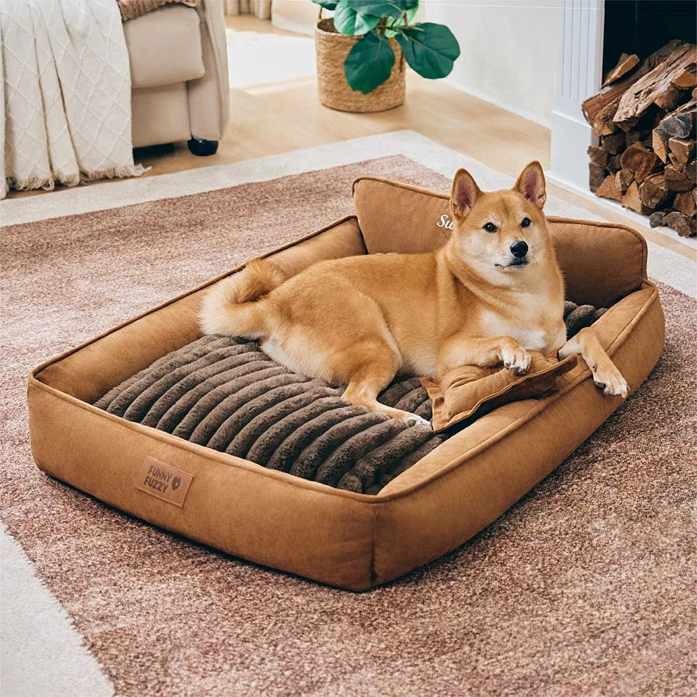 Retro Faux Suede Dual-sided Washable Bolster Dog Bed With Pillow  C SweetDream - News Pet Shop