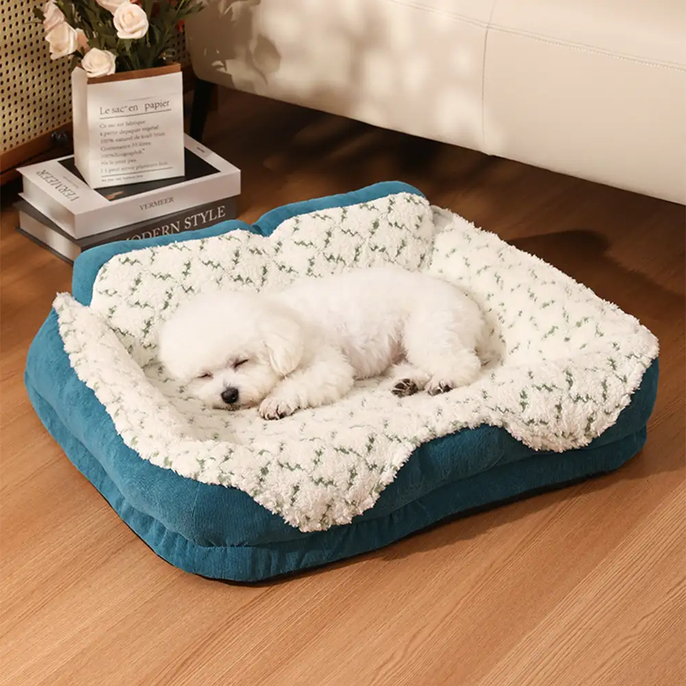 Plush Contrast Jacquard Neck Support Fashion Pet Bed - News Pet Shop