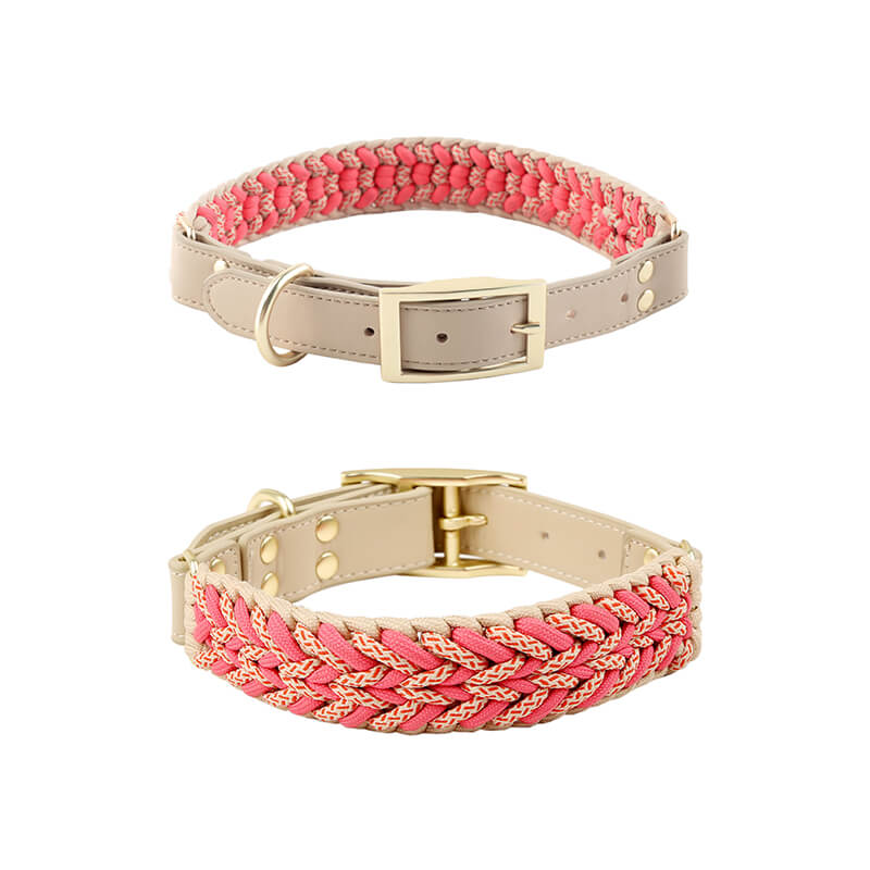 Hand-Woven Leather Multifunctional Anti-Pull Dog Collar and Leash Set - News Pet Shop