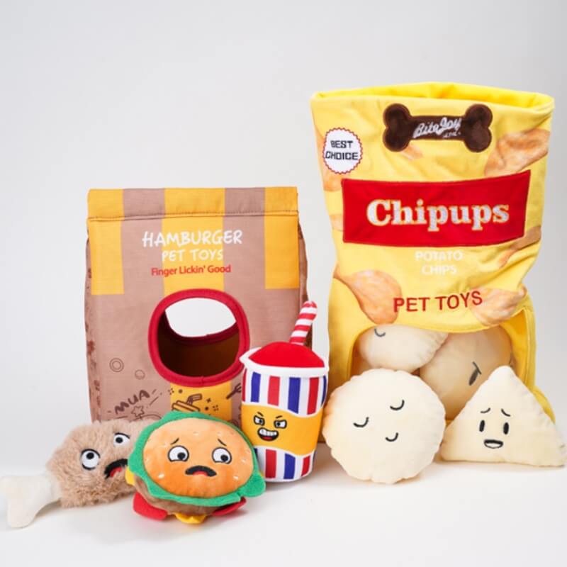 Fun Potato Chips Burger Squeaky Dog Chew Toy - News Pet Shop