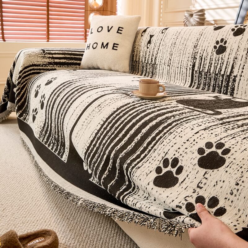 Cartoon Paw Print Chenille Anti-Scratch Throw Couch Cover - News Pet Shop