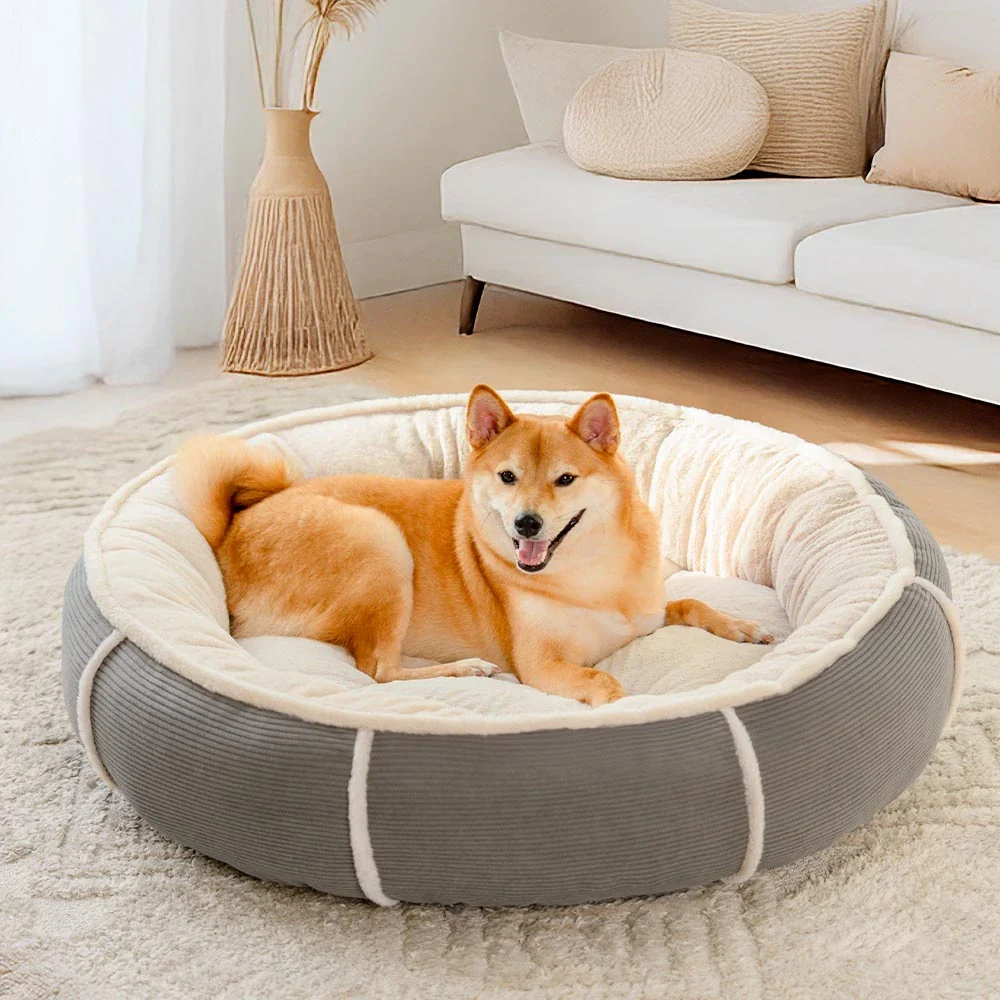 Ultra Plush Corduroy Anti-Anxiety Donut Dog Bed - News Pet Shop