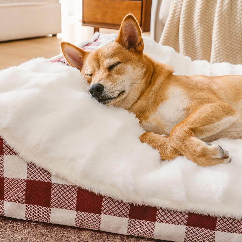 Large Classic Check Headrest Rectangle Calming Dog Bed - Dreamy wave - News Pet Shop
