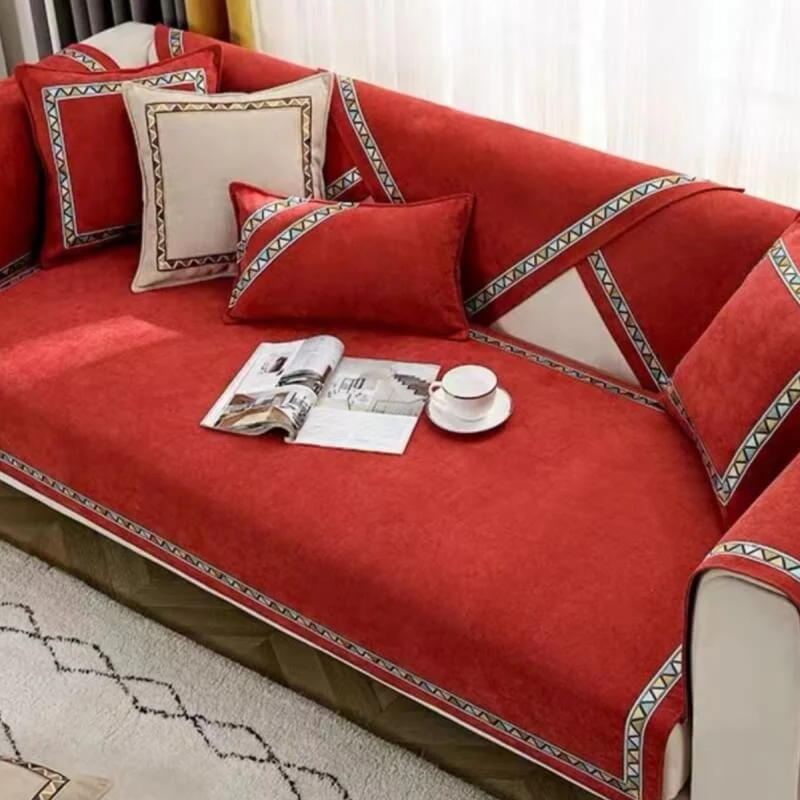 Geometric Decor Solid Color Chenille Non-Slip Comfort Couch Cover - News Pet Shop