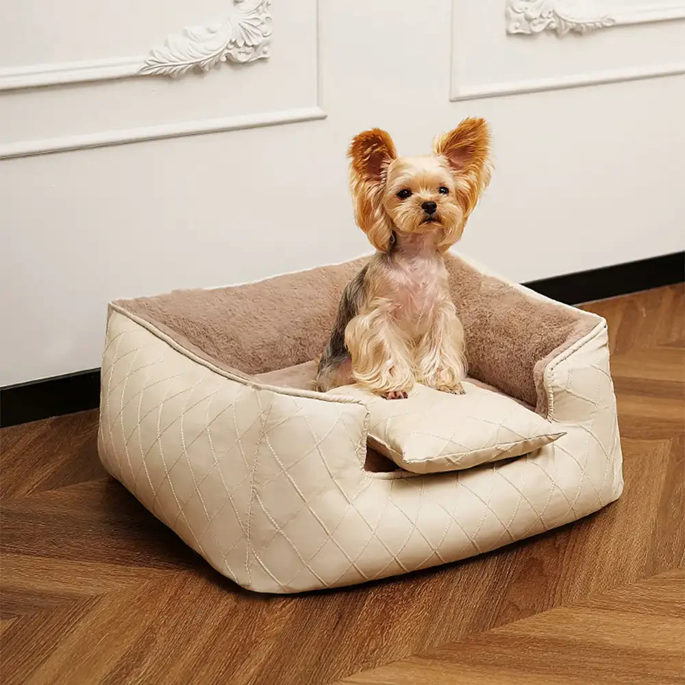 Cozy Diamond Faux Leather Square Dog Bed for Puppies - News Pet Shop