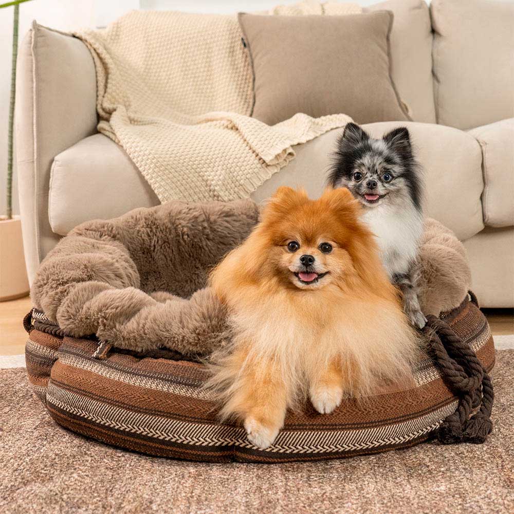 Classic Jacquard Plush Donut Dog Bed - Snuggle Den - News Pet Shop