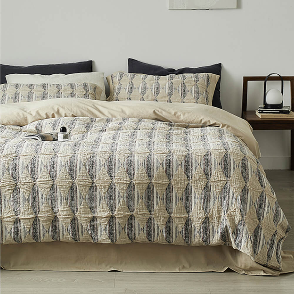 Diamond Jacquard Double-Layer Crinkled Cotton Bed Sheet Set - News Pet Shop