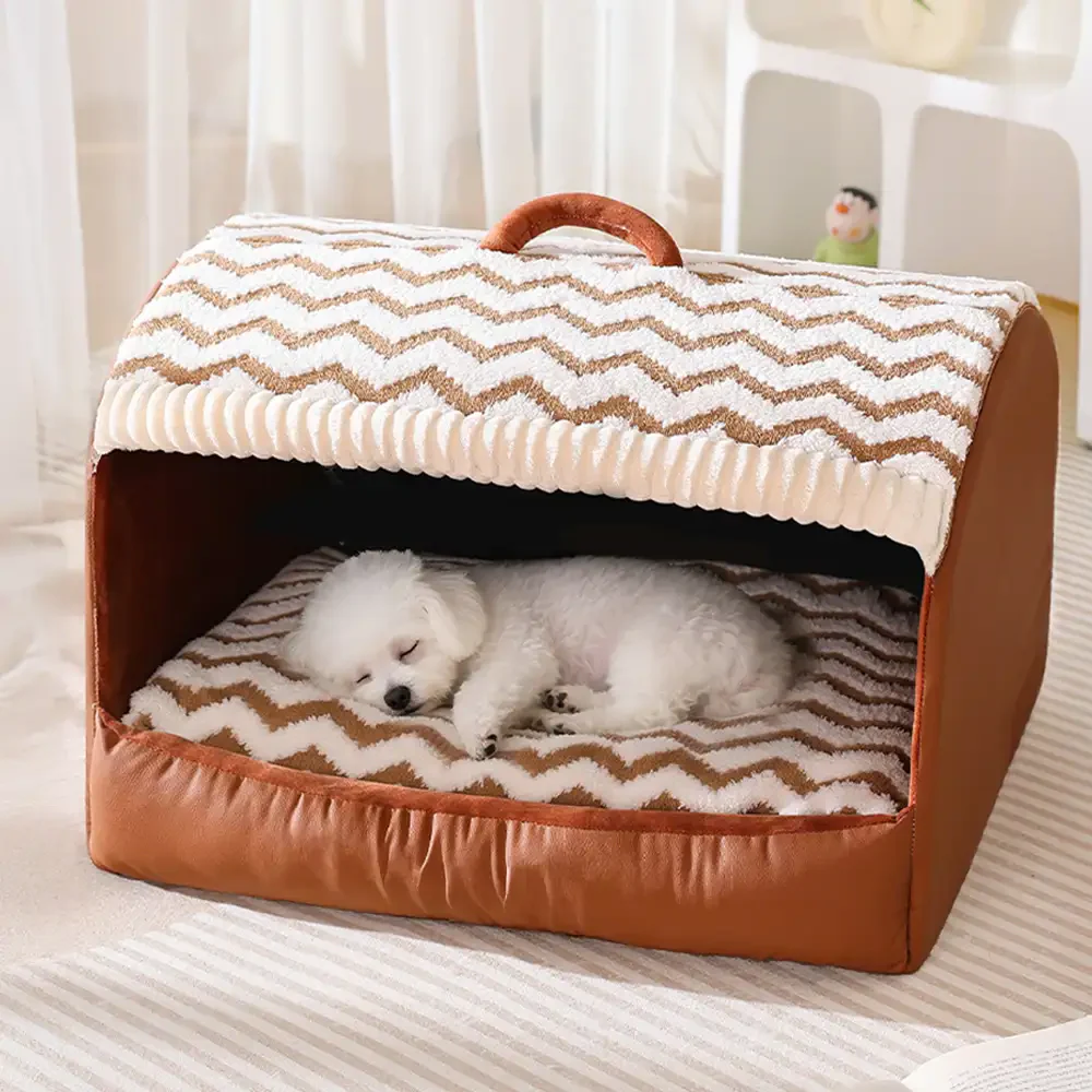 Cozy Cabin Portable Semi-Enclosed Dog Bed with Roof Warming And Durable - News Pet Shop