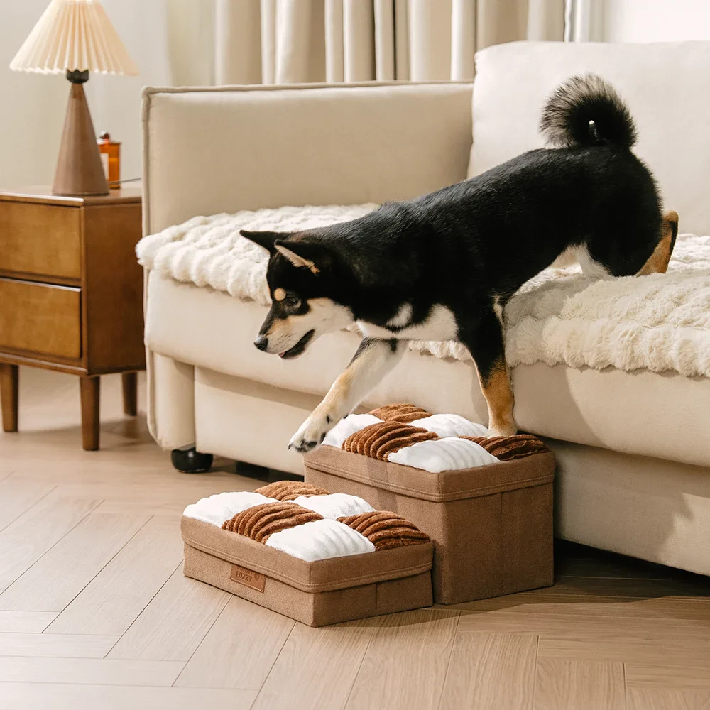 Detachable Chessboard Plaid Handcrafted Dog Stairs with Storage - Foldable Steps - News Pet Shop