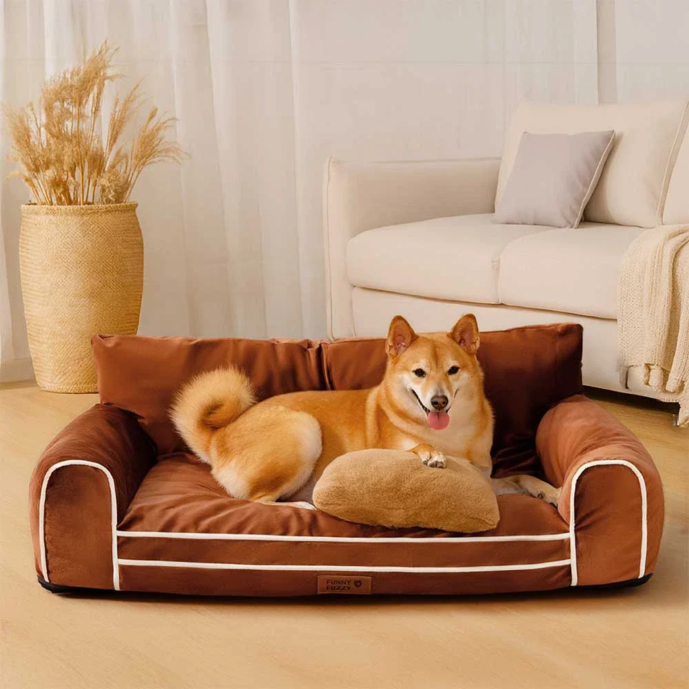 Deluxe Silk Velvet Removable Bolster Orthopedic Dog Bed With Pillow - RegalRest - News Pet Shop