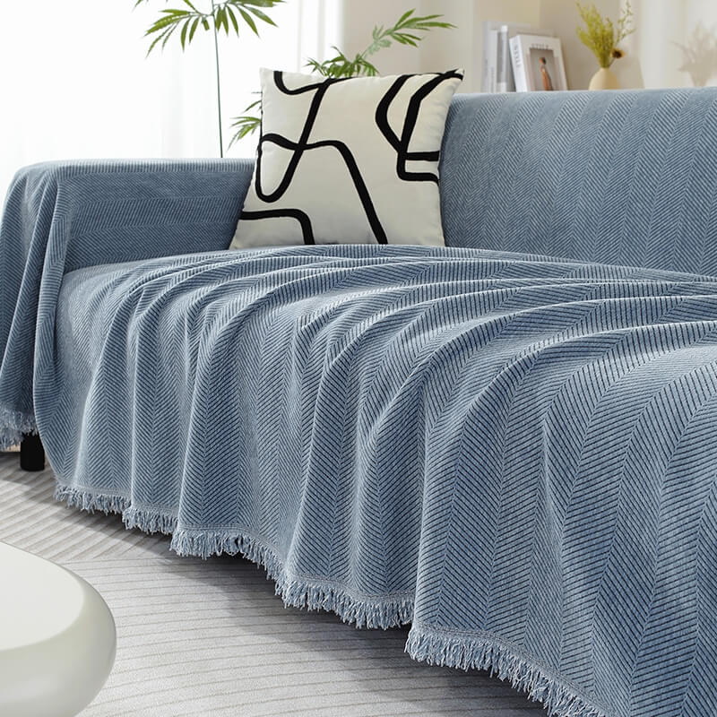 Chenille Blanket Herringbone Tassel Couch Cover - News Pet Shop