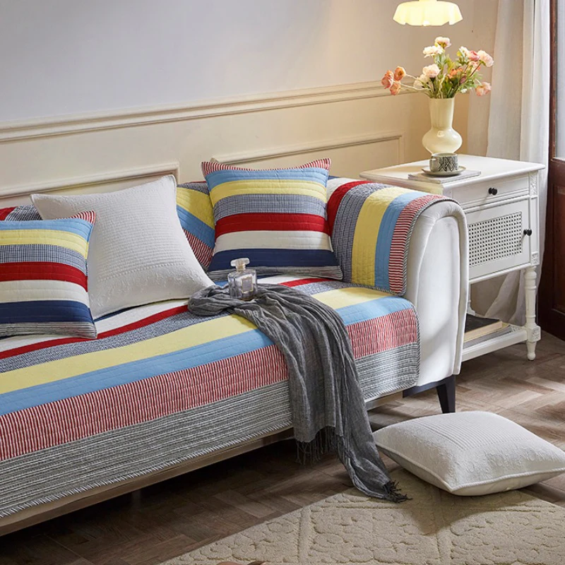 Colorful Striped Quilted Sofa Chic Protector Comfort Couch Cover - News Pet Shop