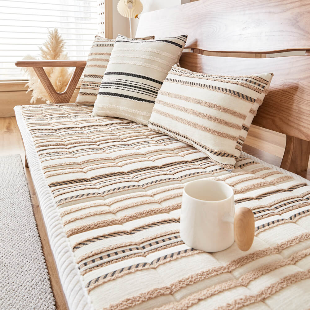 Cozy Chenille Striped Plush Sofa Protector Pet Mat Non-slip Couch Cover - News Pet Shop