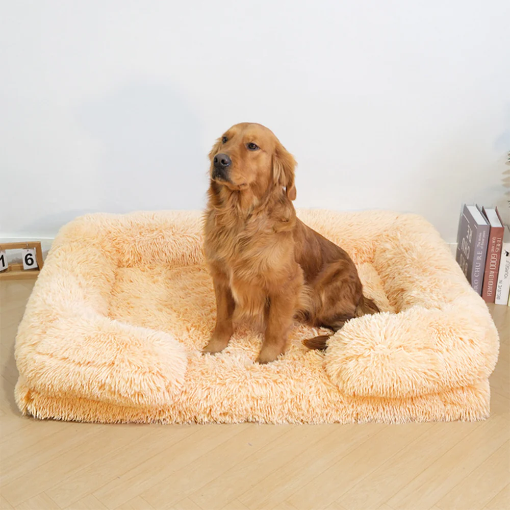 Long Plush - Square Surround Support Deep Sleep Dog Bed - News Pet Shop